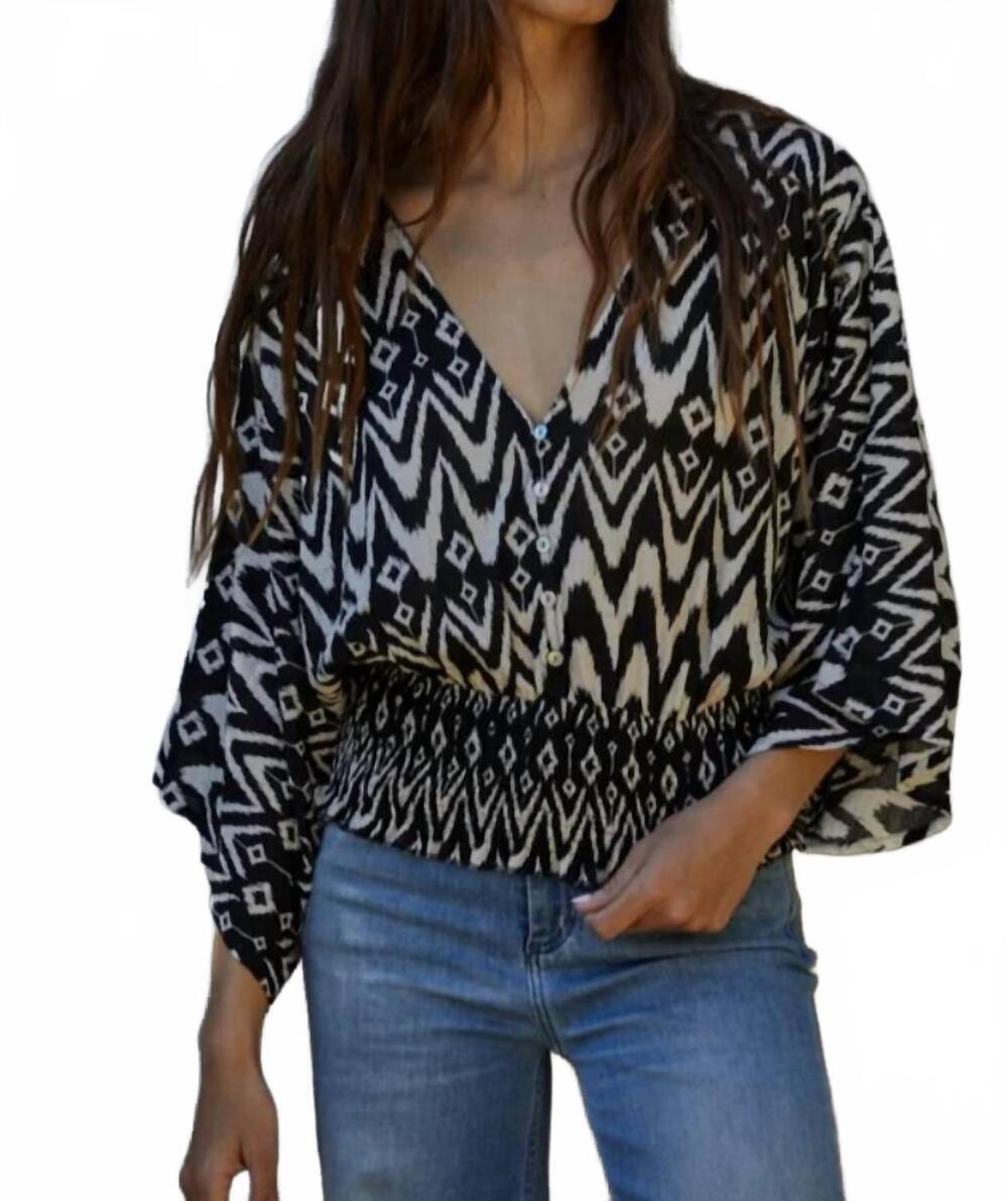 NEW BY TOGETHER smocked waist linen crop top in black/off-white